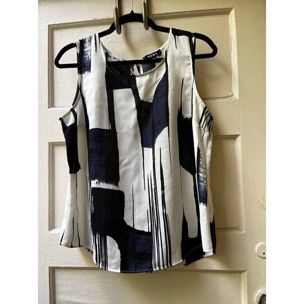 DKNY sleeveless top Sz PL White Avante Garde Artsy Executive Professional Office